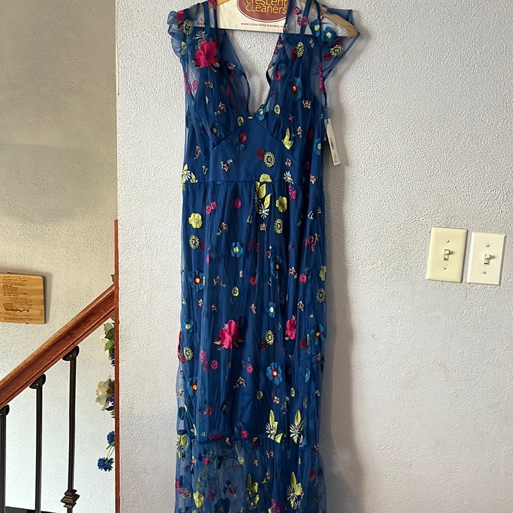 A NWT “ tracy Reese” for Anthropologie; outer dress mesh w/ blue lining